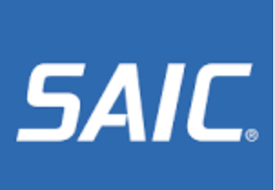 Saic logo with microwave radio frequency antennas on a blue background.