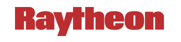 Raytheon logo featuring microwave radio frequency antennas on a white background.