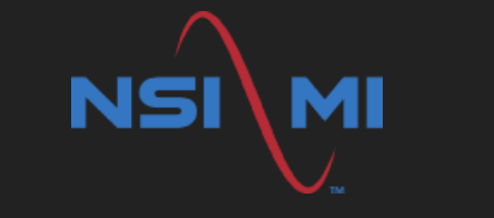 Nsi mi logo on a black background featuring microwave and radio frequency antennas.