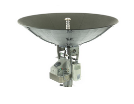 A satellite dish with two antennas attached to it.